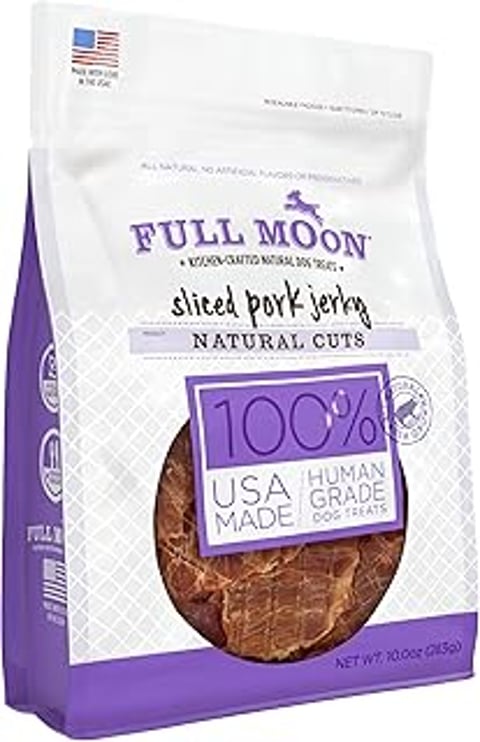 A bag of Full Moon Natural Cut Pork Jerky.