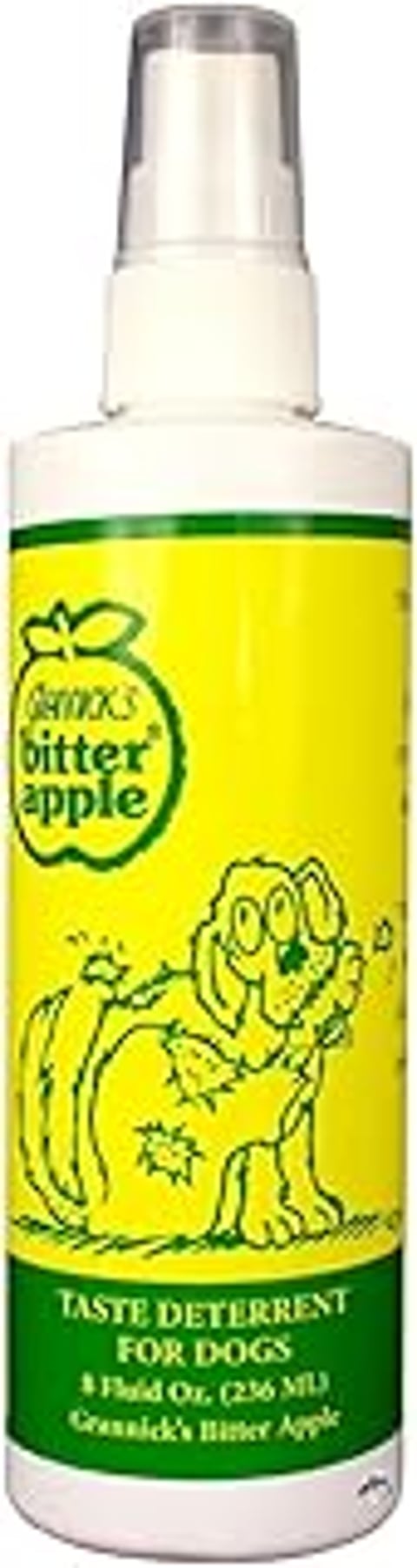 A yellow can of Grannick's Bitter Apple spray.