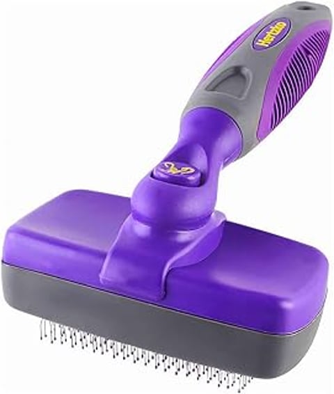 A purple brush with a black handle.