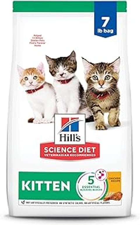A bag of Hill's Science Diet Kitten Dry Cat Food.