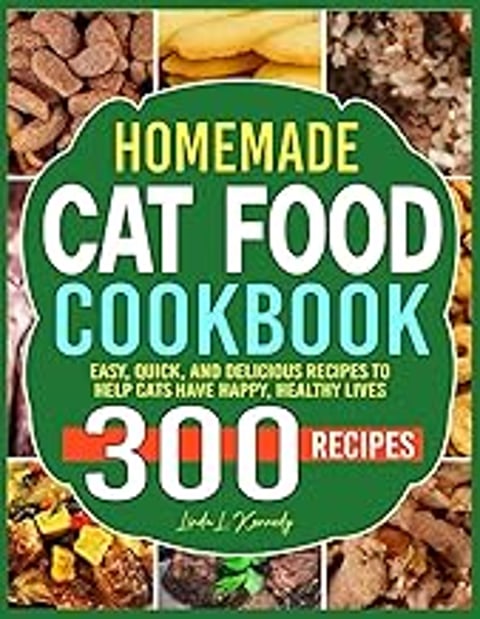 A book titled Homemade Cat Food Cookbook.