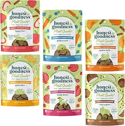 A collection of Honest to Goodness Plant Snacks for dogs.