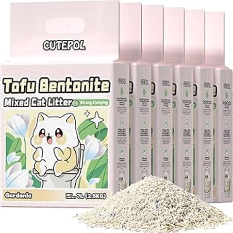 A box of cat litter with a cat on the front.