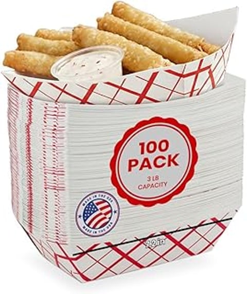 A white tray with a red and white checkered pattern.