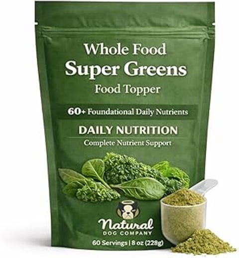 A bag of Natural Dog Company Super Greens Food.