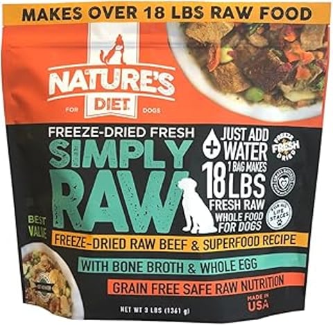 A bag of Nature's Diet Simply Raw Freeze Dried.
