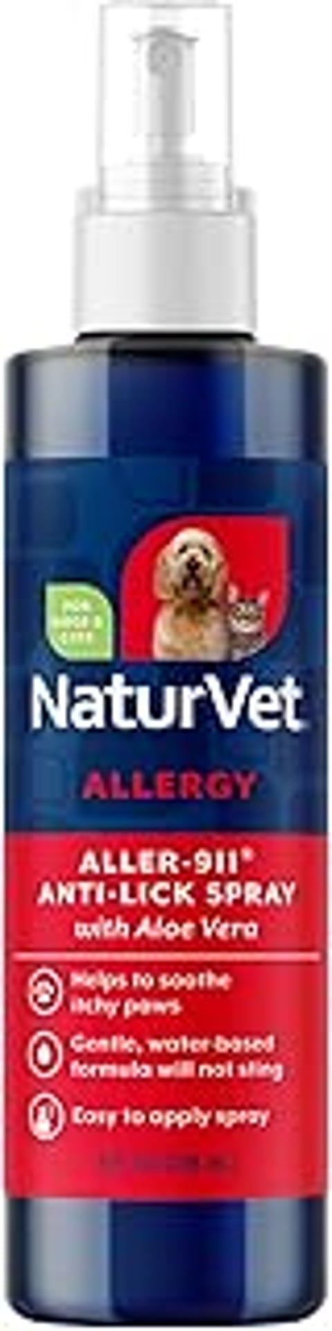 A bottle of NaturVet Aller-911 Anti-Lick Paw Spray for Dogs & Cats.