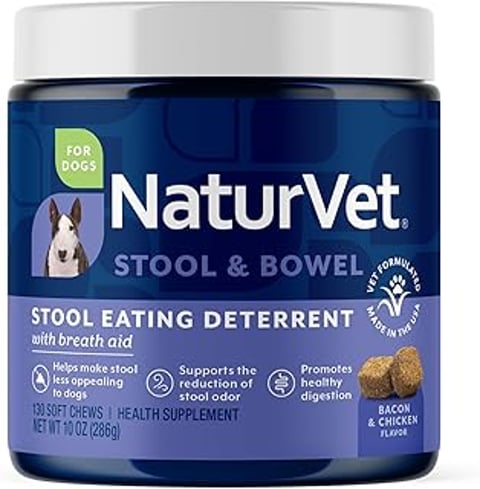 A jar of NaturVet Stool Eating Deterrent.