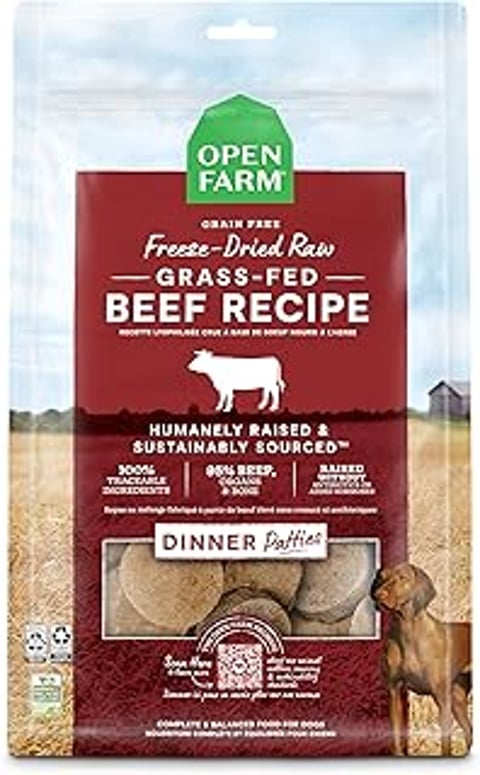 A bag of Open Farm Freeze-Dried Raw Beef Recipe.