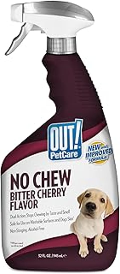 A bottle of No Chew Bitter Cherry Flavor Deterrent.