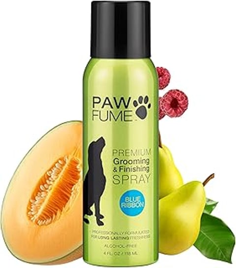 A bottle of PawFume dog perfume spray.