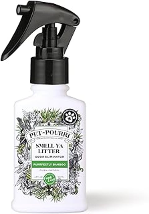A bottle of Pet-Pourri Smell Ya Litter Cat Litter Deodorizer Spray.