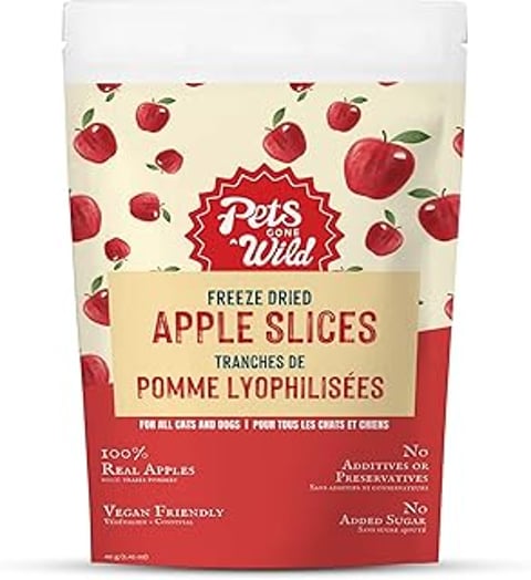 A bag of freeze dried apple slices.