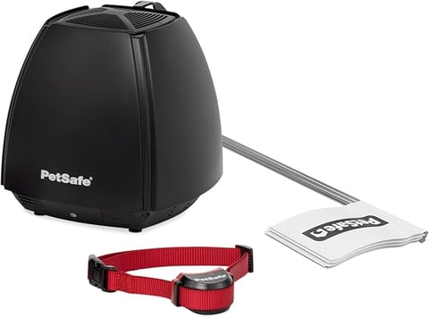 A red leash is attached to a black device.