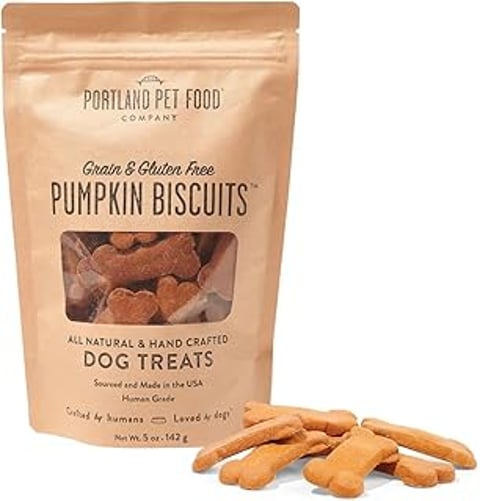 A bag of Pumpkin Biscuits from Portland Pet Food Company.