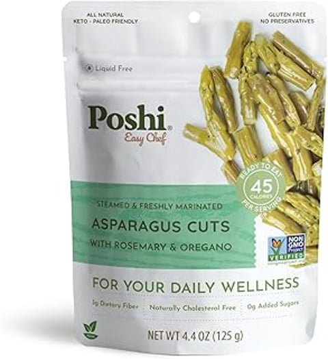 A bag of marinated asparagus cuts with rosemary and oregano.