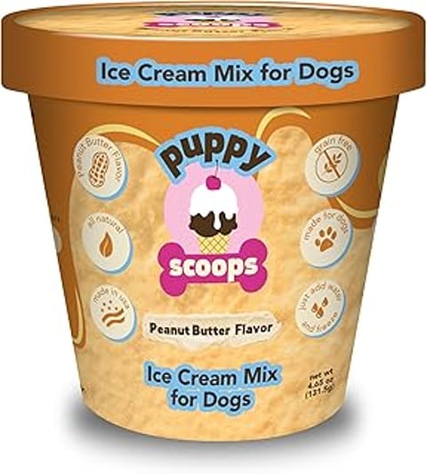 A container of Puppy Scoops ice cream mix.