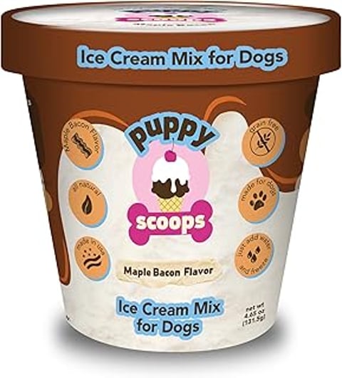 A container of Puppy Scoops ice cream mix.