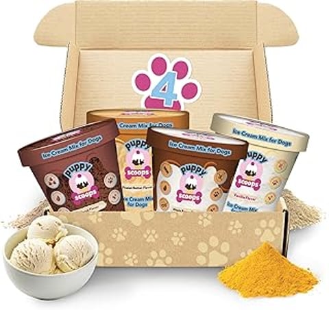 Three different flavors of Puppy Scoops dog ice cream mix.