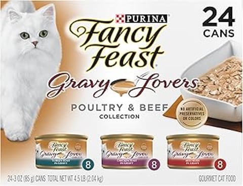 Purina Fancy Feast Gravy Lovers Poultry and Beef Grilled Gourmet Wet Cat Food Variety Pack - (Pack of 24) 3 oz. cans.