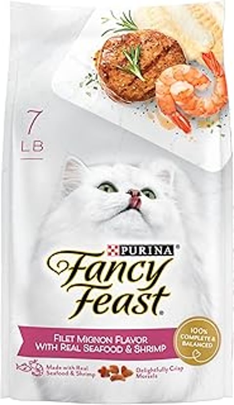 Purina fancy feast seafood and shrimp flavor cat food.