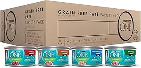 Three cans of Purina ONE Grain Free Pate.