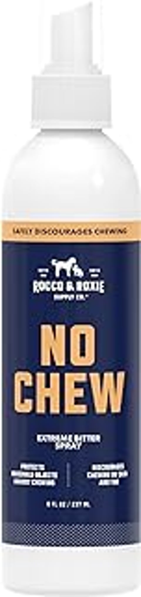 A bottle of Rocco & Roxie No Chew Spray for Dogs.