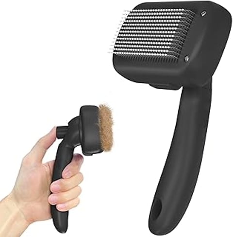 A black brush with a white handle.