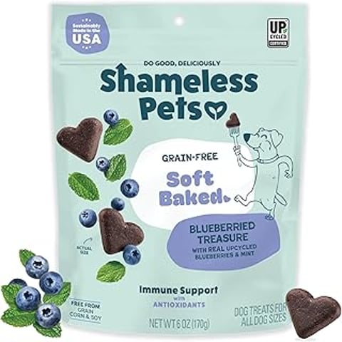 A bag of Shameless Pets Soft Baked Dog Treats.