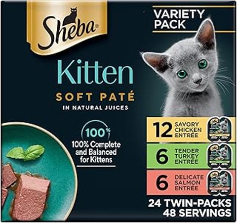 A cat food pack that contains 24 servings.