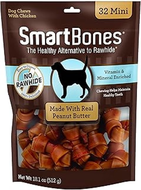 SmartBones Mini Chews With Real Peanut Butter.