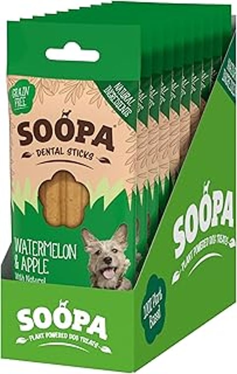 A box of Soopa Pets dental sticks for dogs.