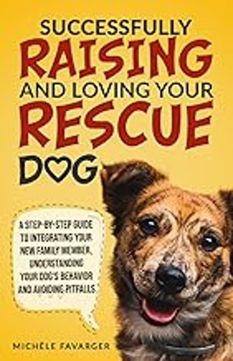 A dog with a heart on its face is the cover of a book about raising and loving a rescue dog.