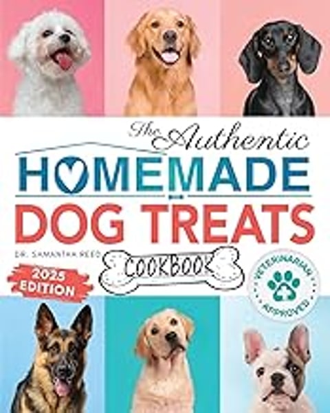 The cover of a cookbook called The Authentic Homemade Dog Treats Cookbook.