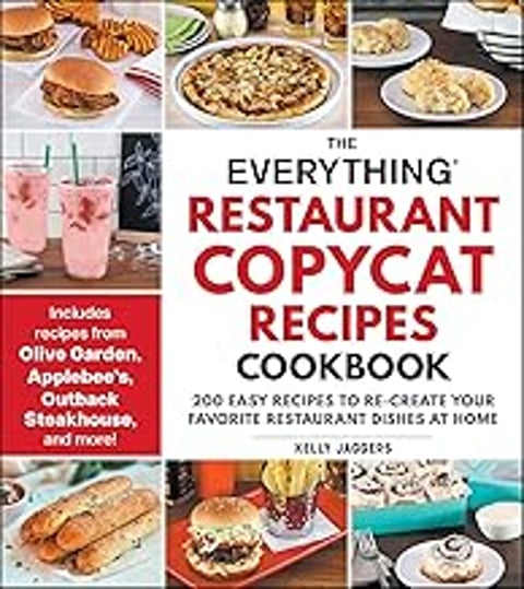 A cookbook with the title "The Everything Restaurant Copycat Recipes Cookbook".