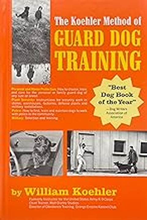 A dog is being trained to be a guard dog.