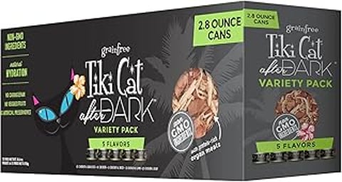 A box of Tiki Cat After Dark variety pack.