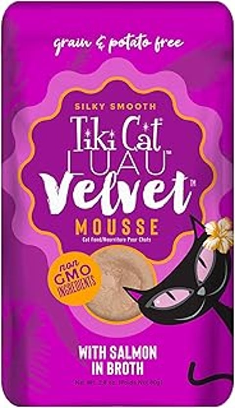 A cat food product called Tiki Cat Luau Velvet Mousse.