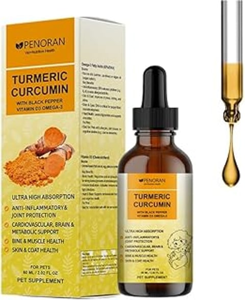 A bottle of Turmeric Curcumin for dogs.