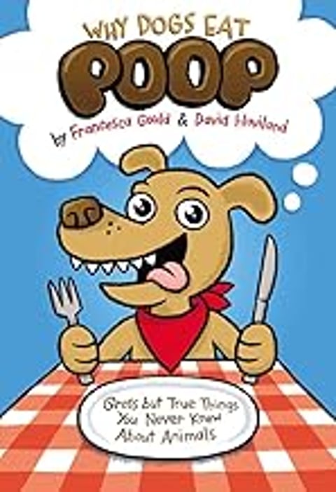 A cartoon dog holding a fork and knife.