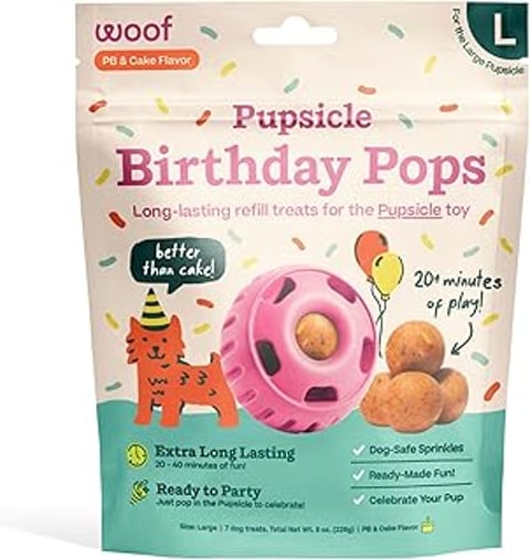 A bag of Woof Pupsicle Birthday Pops.