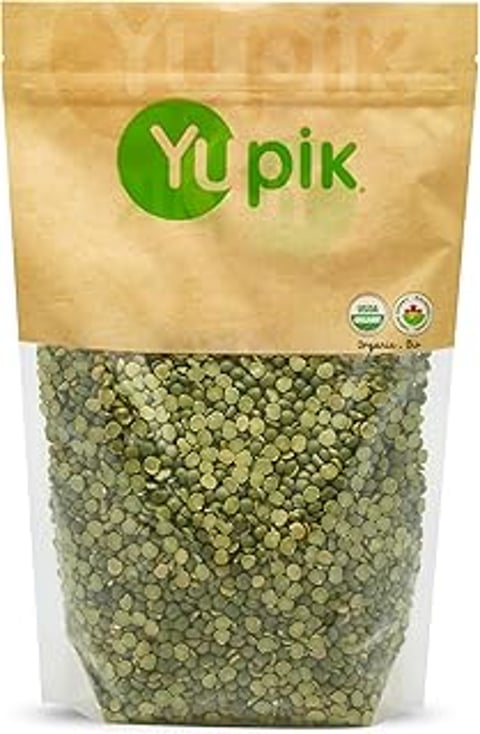 A bag of Yupik Organic Split Green Peas.